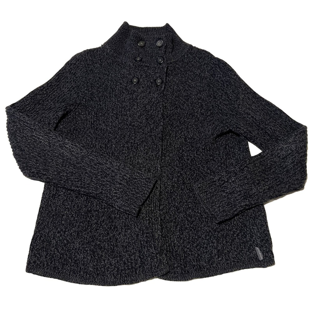 Vtg Woolrich Sweater Womens Large Charcoal Knit Mock Neck Button Up Outdoor Logo